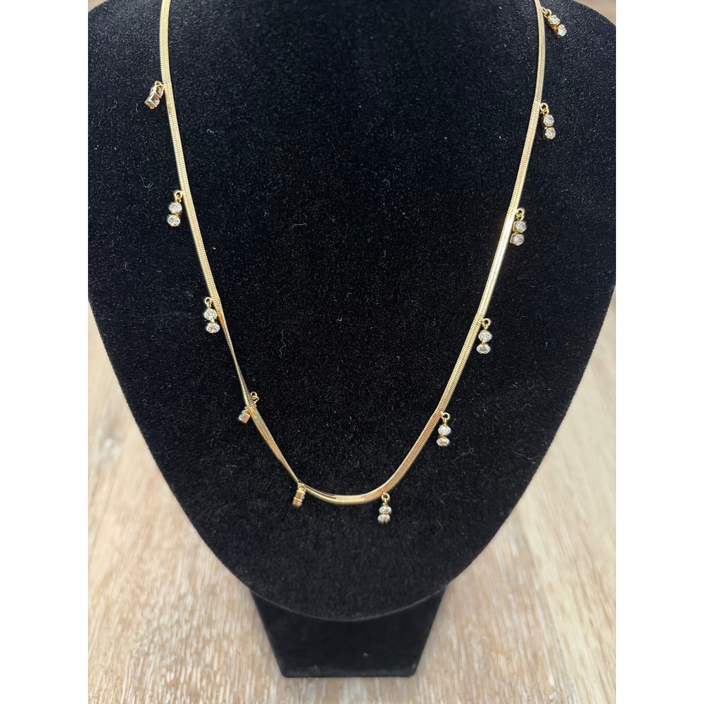 Anthropologie 14K Gold Plated Herringbone Snake Chain Cubic Zirconia Necklace
